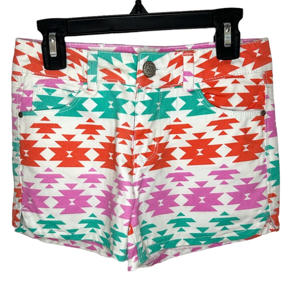 Copper Key Aztec patterned denim shorts Size 10 girls- Like New white and multi